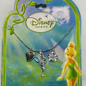NEW Tinkerbell Disney Fairies 3-Charm Silver & Blue Necklace 16" On Card Age 6+